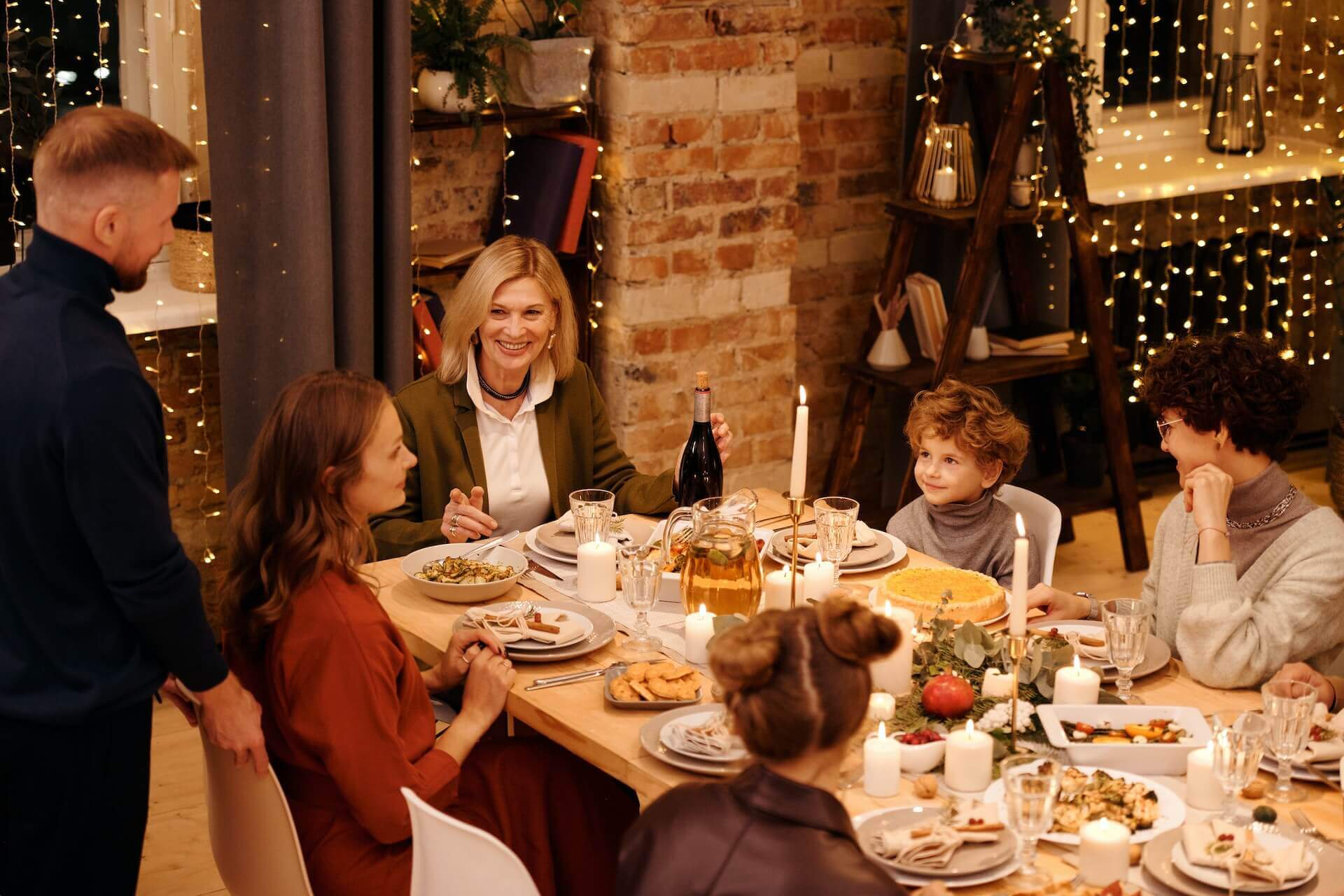 Happy family during a holiday celebrating dinner