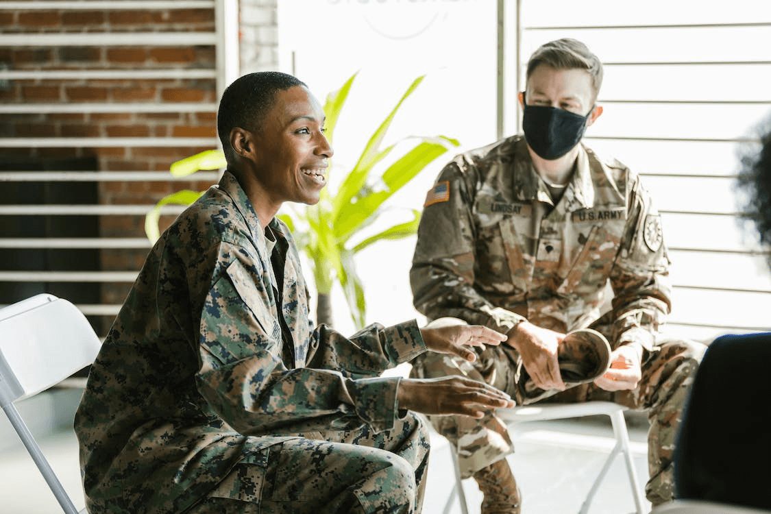 Military members in group therapy